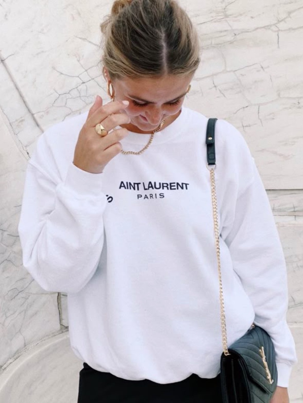 S aint Laurent White Crewneck Sweater Medium